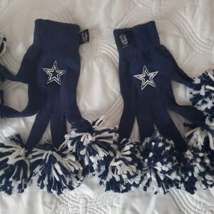 Navy Blue Star Gloves with Pom Poms